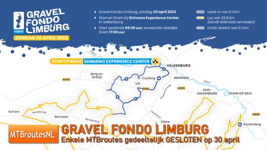 Enkele Limburgsche MTBroutes gedeeltelijk afgesloten op zondag 30 april 2023